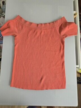 Anthropologie Coral Ribbed Off-Shoulder Top